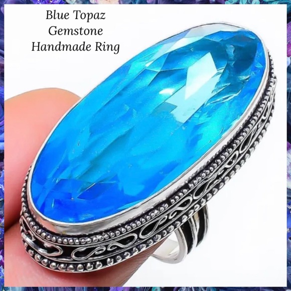 Huge Blue Topaz Gemstone Handmade Ring - Picture 4 of 5